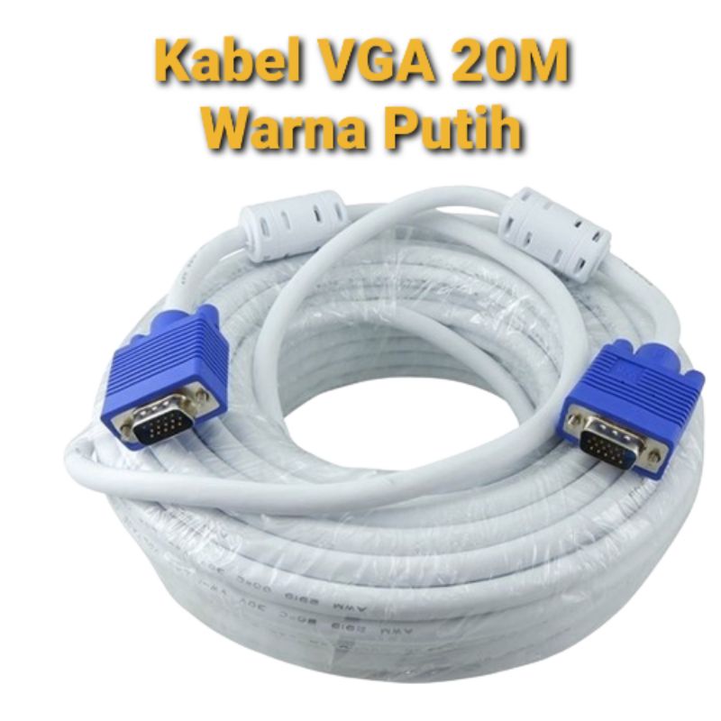 KABEL VGA 20 METER MALE TO MALE HIGH QUALITY VGA CABLE 20M - KABEL VGA 20M WARNA HITAM PLATE GOLD DAN PUTIH