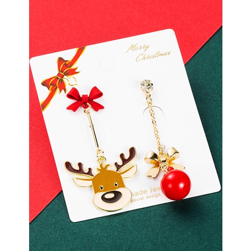 LRC Anting Tusuk Fashion Christmas Alloy Drop Oil Santa Hair Ball Penguin Elk Earrings Q04596