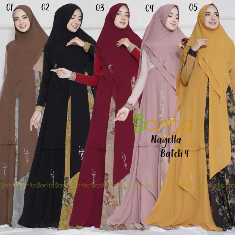 GAMIS SYAR'I NAYELLA BACHT 4 GAMIS SET KHIMAR GAMIS SANITA SYARI