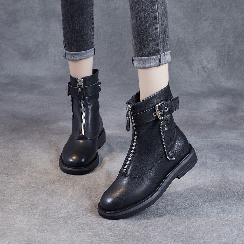 Dr. Martin Boot Sepatu Wanita Dr. Martens Sepatu Wanita Kulit Asli     Zipper Sabuk Gesper  Inggris 