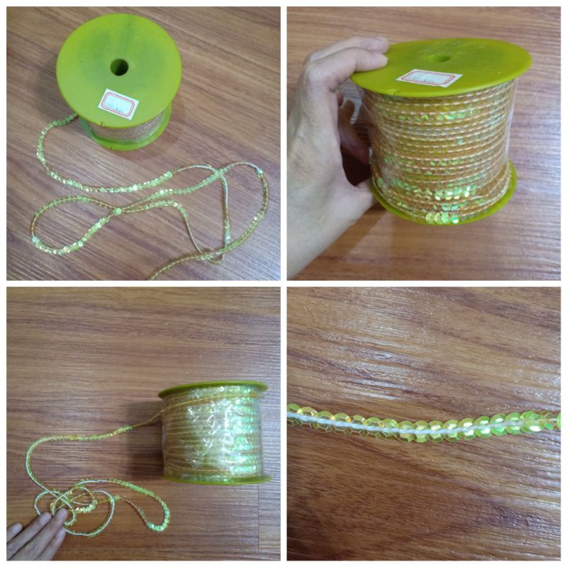 Payet Rantai Ramboci Renteng Flat Sequin Manik Gold Pelangi 6mm per meter