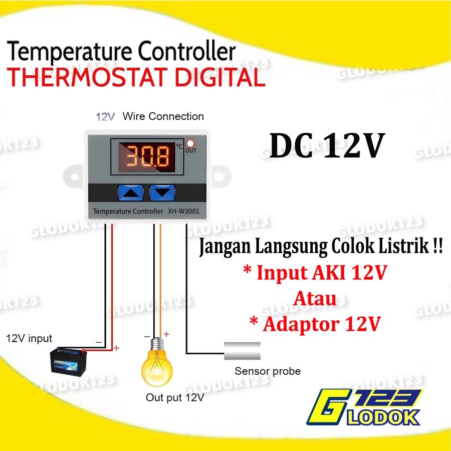 Thermostat Digital AC 220V DC 12V Termostat Pengatur Suhu XH W3001