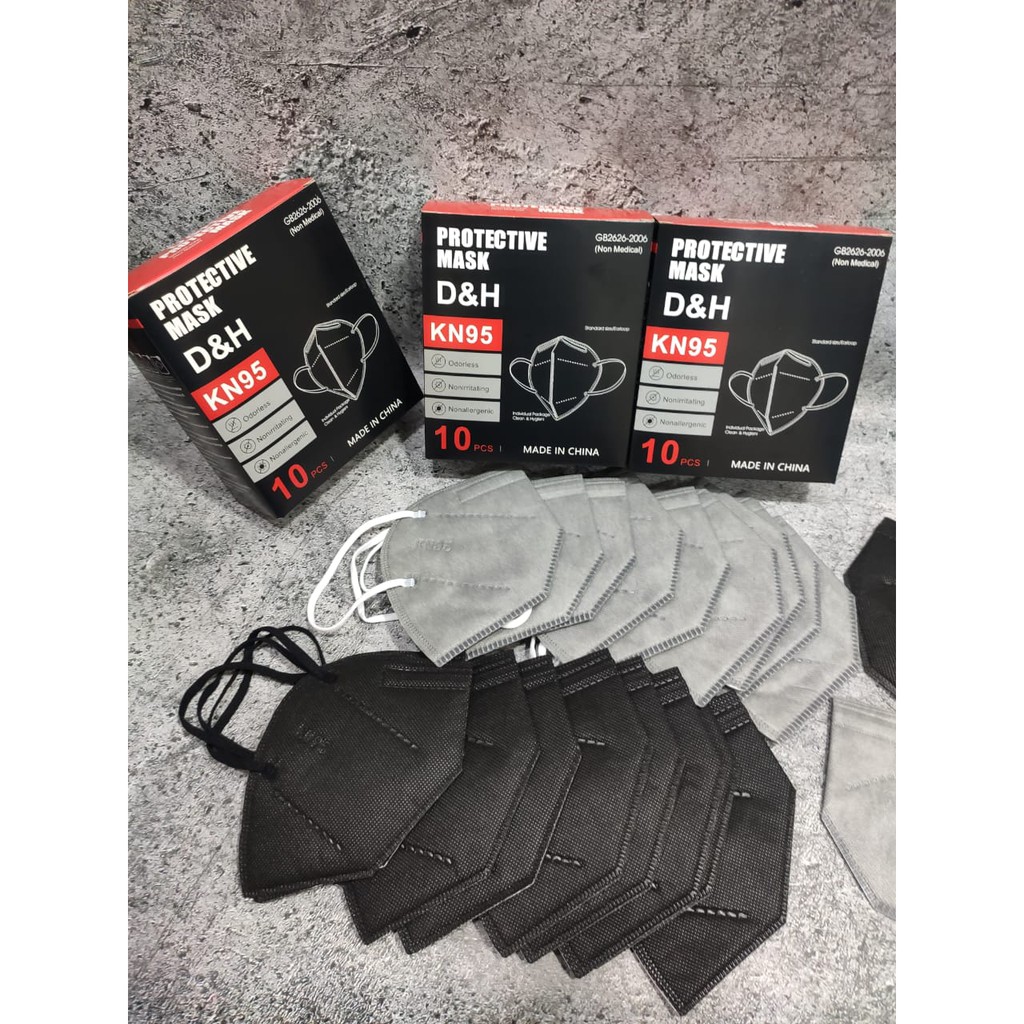 MASKER KN95 Merk D&amp;H 5PLY EARLOOP PROTECTIVE  - ABU - HITAM