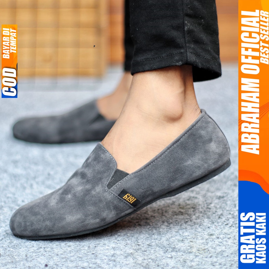 Sepatu Slip On Pria Sepatu Casual Pria Suede Kerja Kantor Kuliah Kondangan Sepatu Slop Pria Sepatu Hitam Pria CHROD ABRAHAM