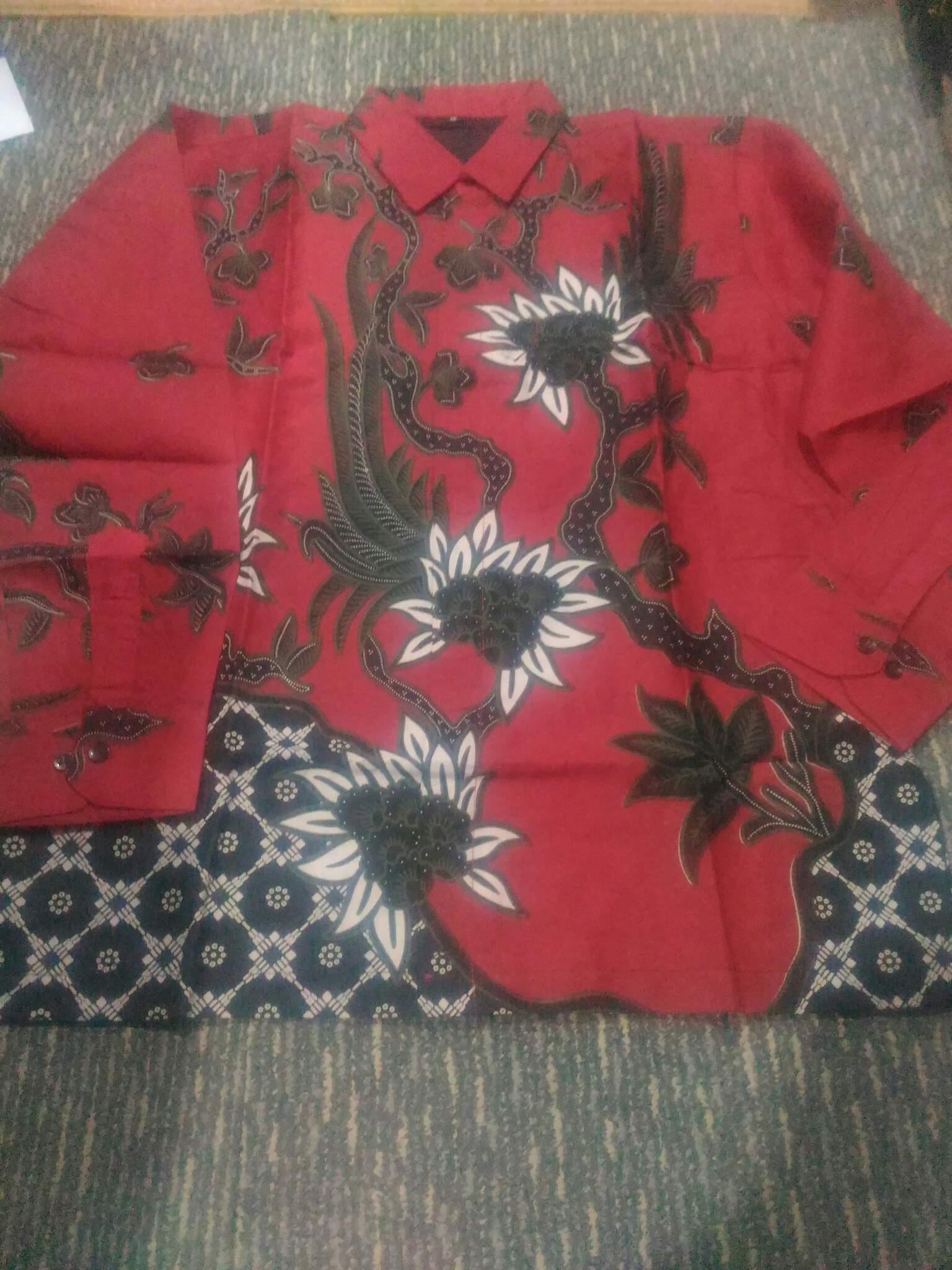 (bisa Cod)ranting Merah Kemeja Batik Pria Lengan Panjang Full Furing Katun Sragenan