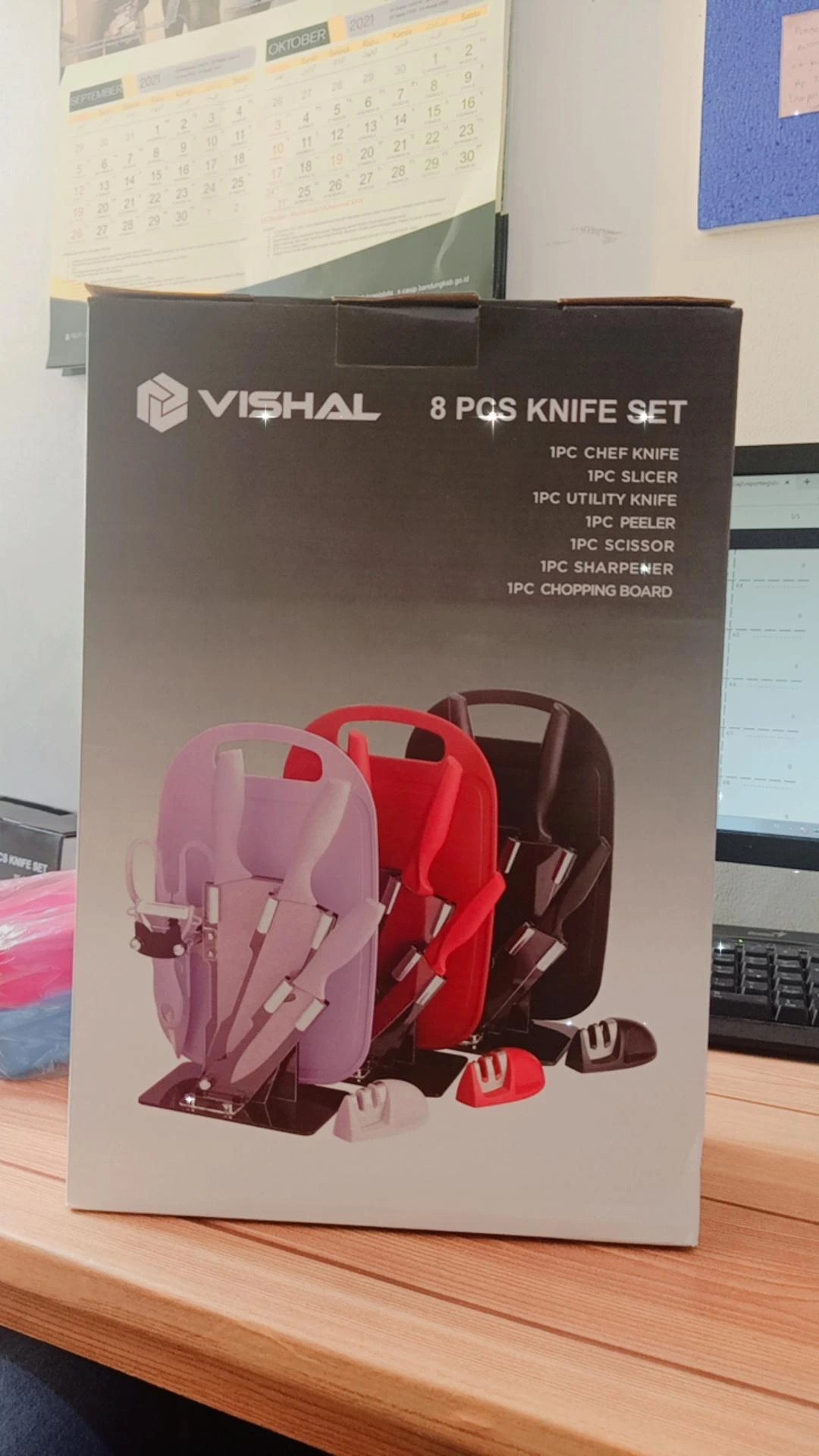 Anqi 1888 8 In 1 Kitchen Pisau Set / Talenan, Pisau, Pengupas, Gunting Dapur Knife Set
