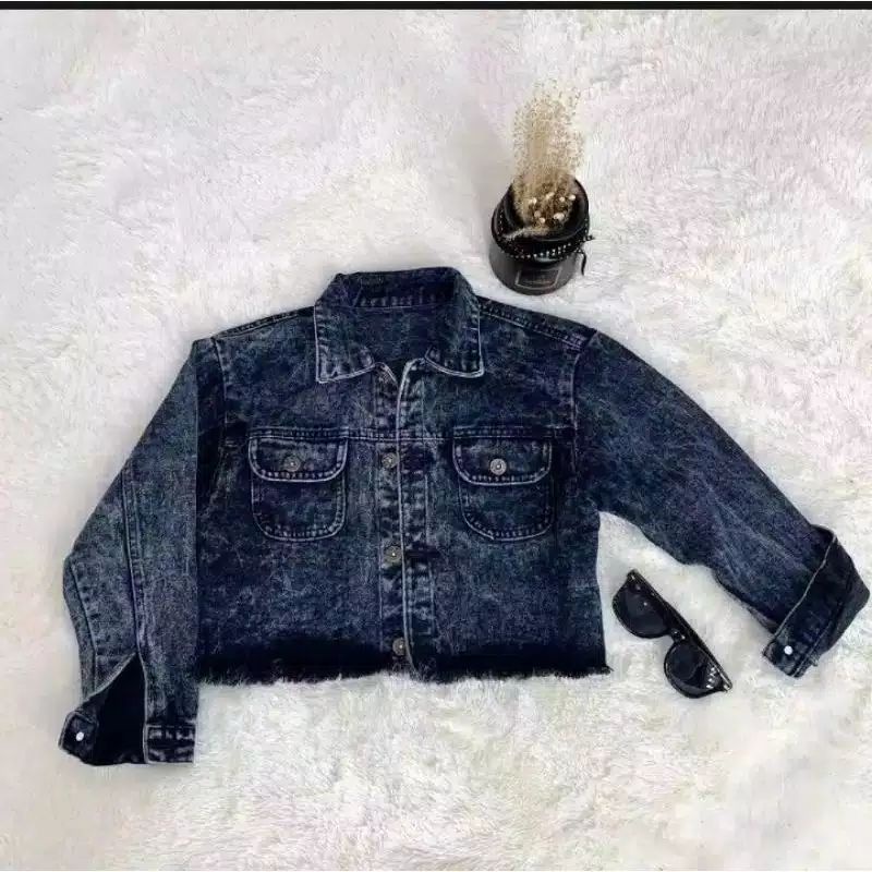 JAKET CROP JEANS WASHED DENIM LEMBUT TIPIS