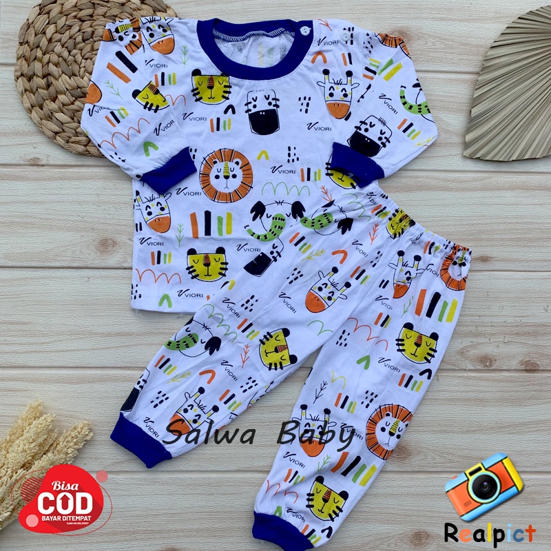 Setelan Baju Bayi Setelan Piyama Bayi Lengan Panjang Kancing Bahu Usia 3-12 Bulan Anababy