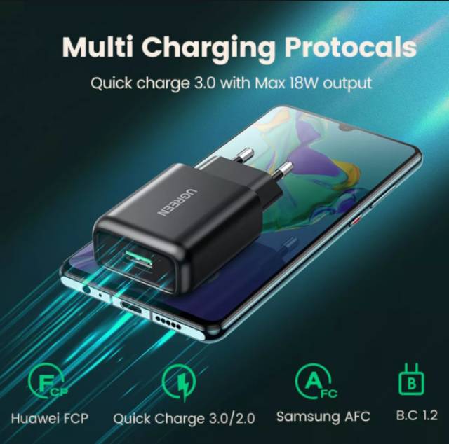 Ugreen Fast Charger 18 Watt 3A Qualcomm QC 3.0 Original Fast Charging