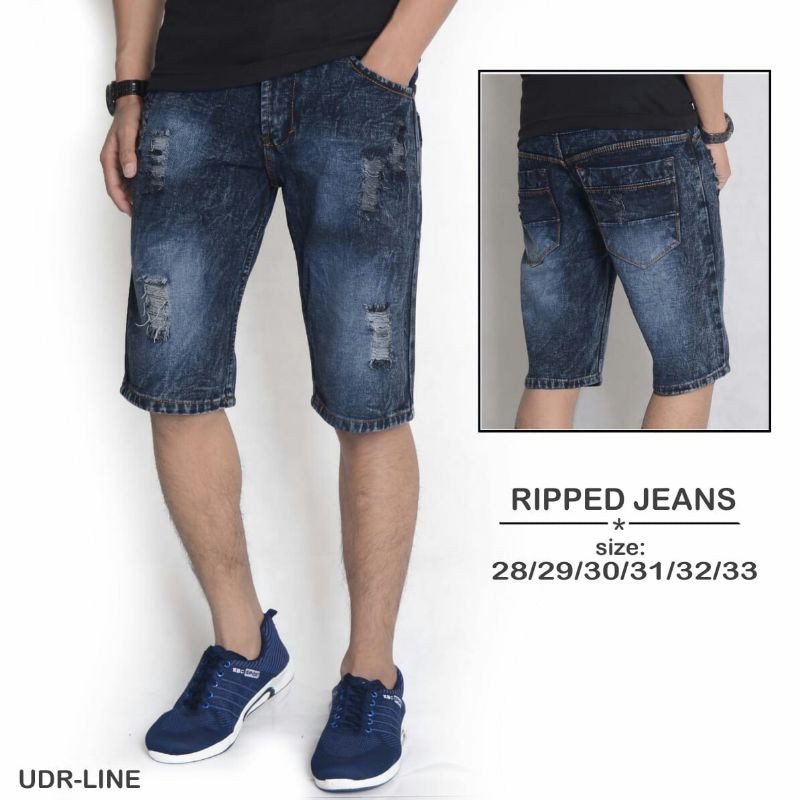 Celana Jeans Pria Ripped denim Strech Celana SoftJeans Pendek Pria Celana Softjeans Sobek Under Line