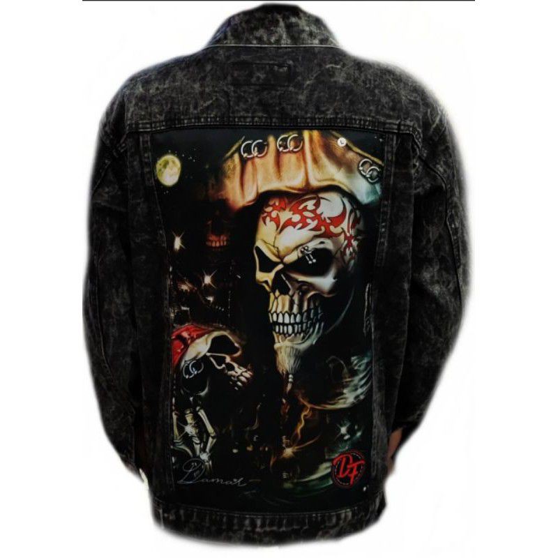 "New" Jaket jeans tengkorak Jaket jeans bordel jaket pria denim
