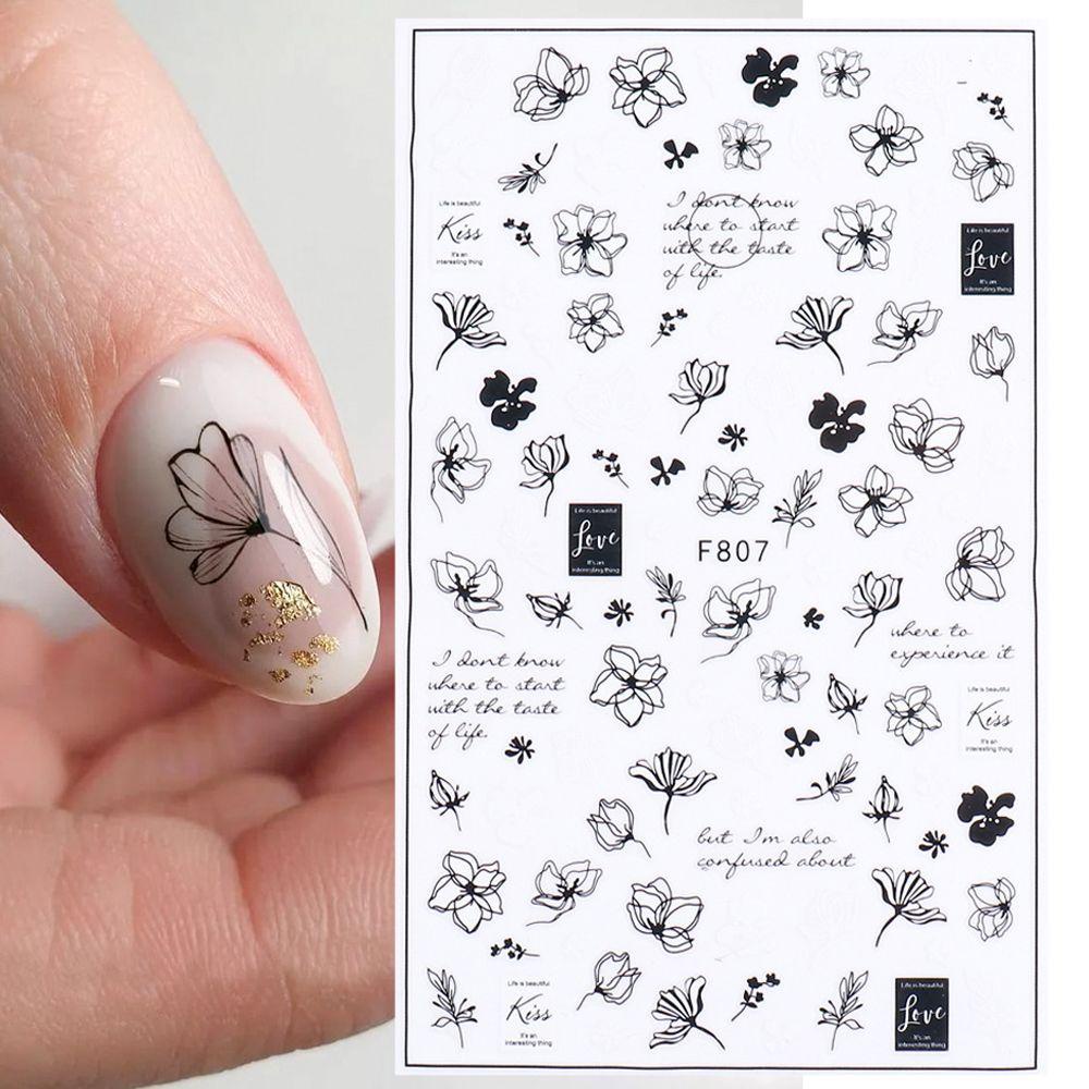 AUGUSTINA Agustina Bunga Nail Art Stiker Elegan Fashion Indah Wanita Perekat Diri Manikur Aksesoris Valentine Angka Abstrak 3D Kuku Decal