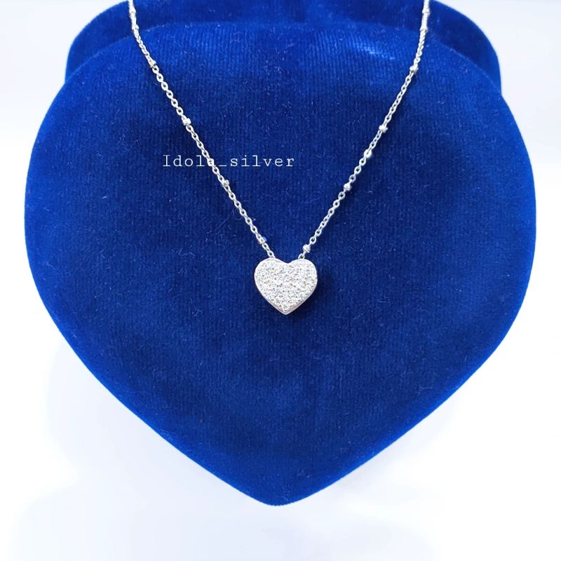 KALUNG PERAK ASLI SILVER 925 LAPIS EMAS PUTIH MODEL + LIONTIN LOVE LANGSUNG - PERHIASAN PERAK WANITA