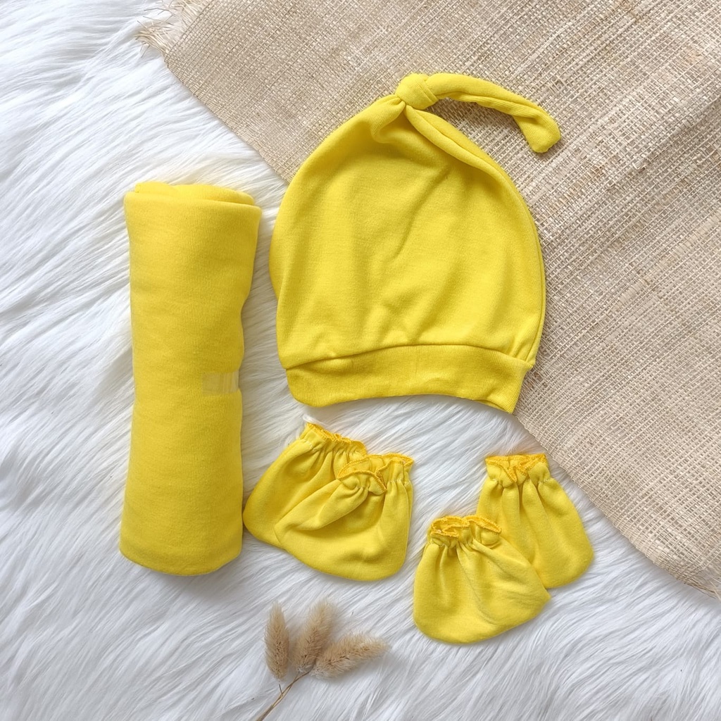 Set hemat baby newborn 4 in 1 polos bedong bayi kupluk sarung tangan dan sarung kaki bayi baru lahir