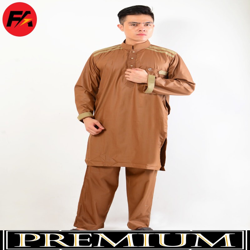 Setelan Muslim Gamis Pria Cordova Khaki Tua List Khaki Muda AL-ISRA