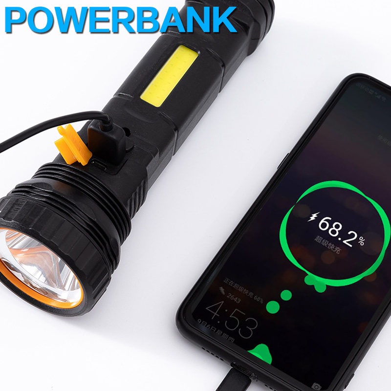 (Solar Usb Rechargeable Lampu Senter Led Cob 3 Mode Tahan Air Untuk Hiking / Camping / Outdoor