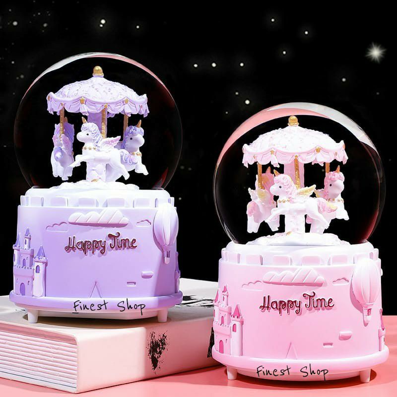 Snowball Kotak Musik Unicorn JUMBO Bola Salju Kaca Dream Music Box Lampu Happy Glitter Kado Wisuda Ultah Anniversary Couple Gift Birthday Hadiah Crystal Ball Putar Korean