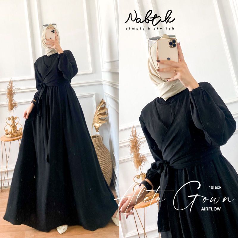 Gamis Muslimah Terbaru Terlaris Kekinian Aleta Gown Crinkle Airflow