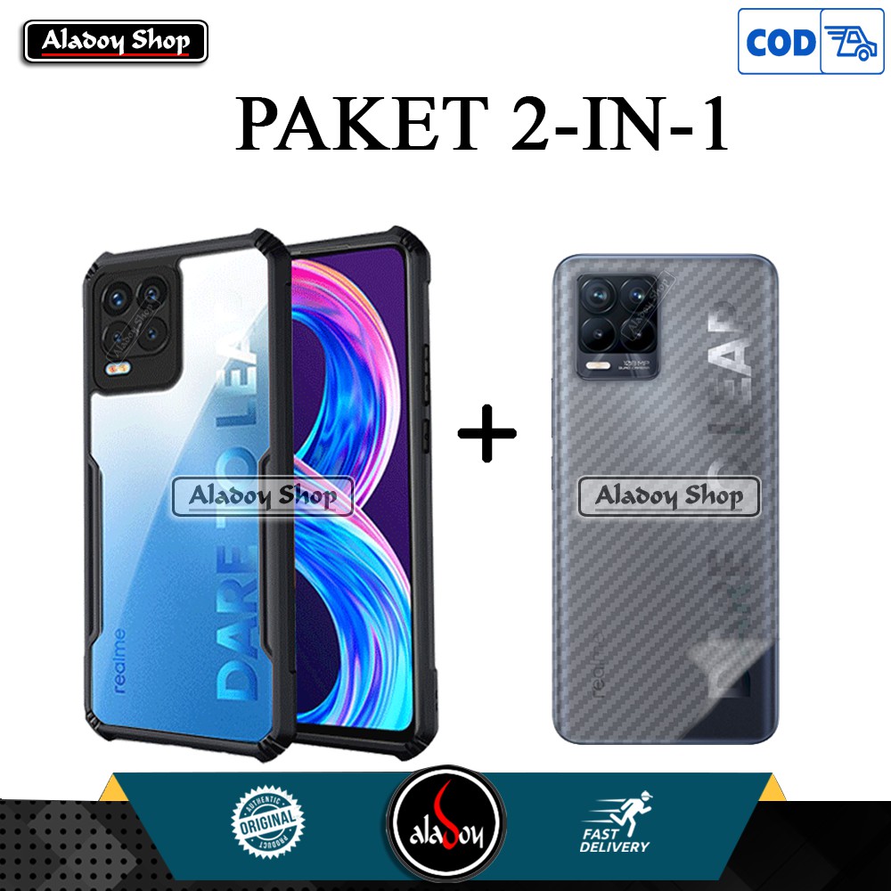 Case Realme 8 2021 Premium Casing Transparent + Skin Carbon