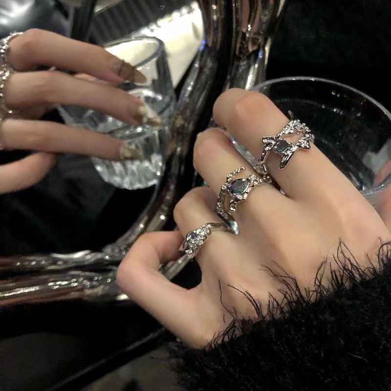 Set Cincin Model Terbuka Dapat Disesuaikan Gaya Korea Untuk Wanita