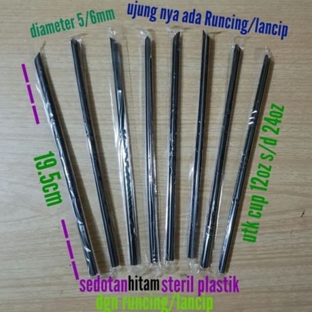 Sedotan Hitam 6mm 20cm Higienis Steril / Coffee Straw sedotan 620 - Bening