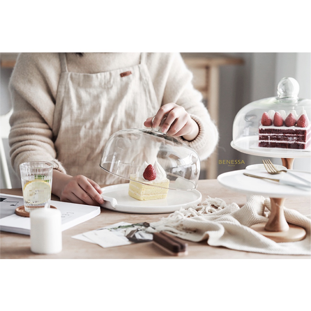 Scandinavian Cake Tart Display Wood Stand | Tempat Pajangan Cake Kue Kaca Keramik Kayu Estetik