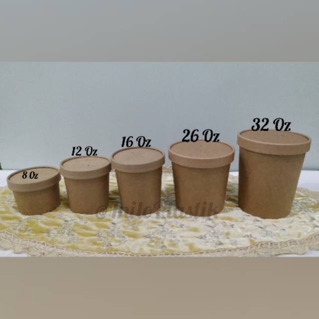iDk90 @25pcs Food Grade Brown Kraft Paper Bowl 12 Oz + Lid
