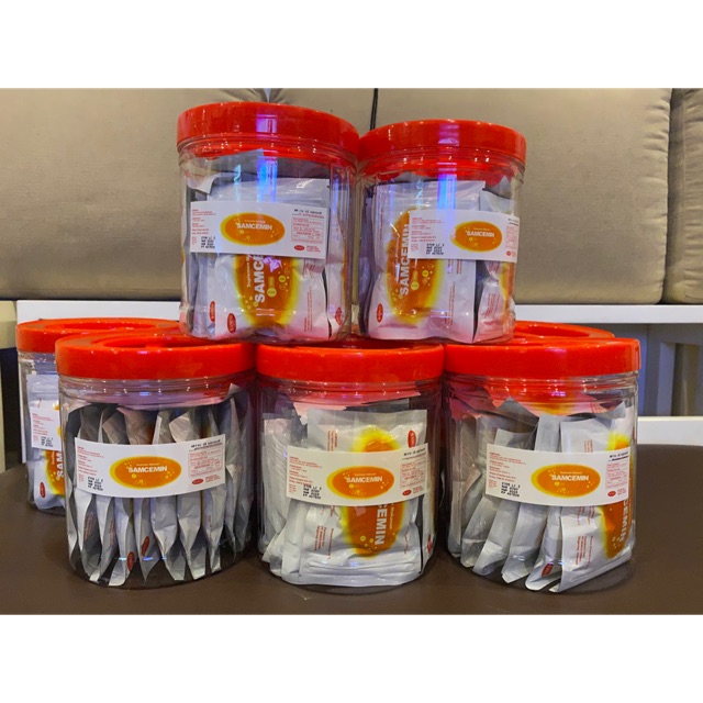 Samcemin Vitamin C salut gula 100mg, 1 Toples isi 15 sachet @100 tablet. tidak iritasi di lambung.