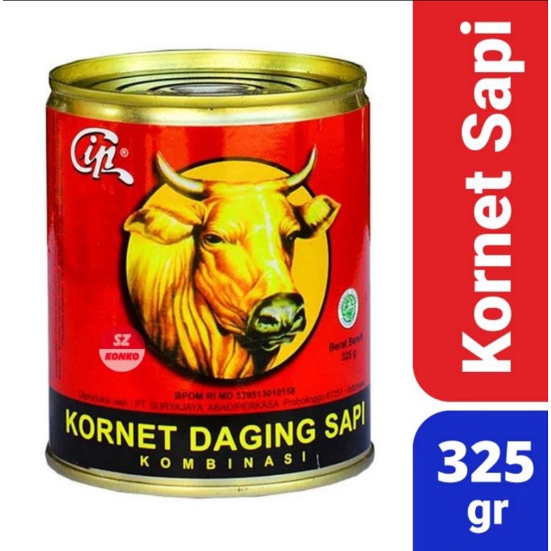 

Kornet CIP kaleng 325 gr, corned beef, daging sapi kaleng, tanpa jamur