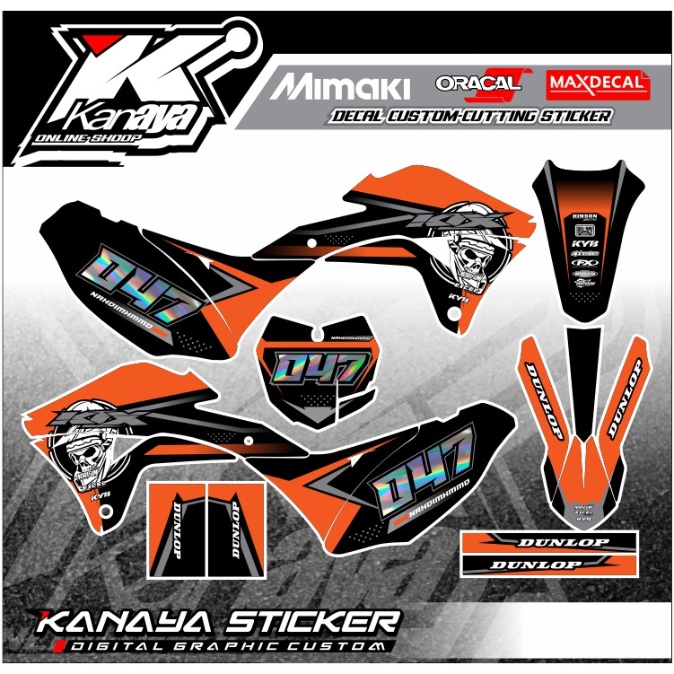Decal KLX Gordon warna Orange / Oren Kombinasi Abu nomor hologram / SUPERMOTO / KLX BF / DLL