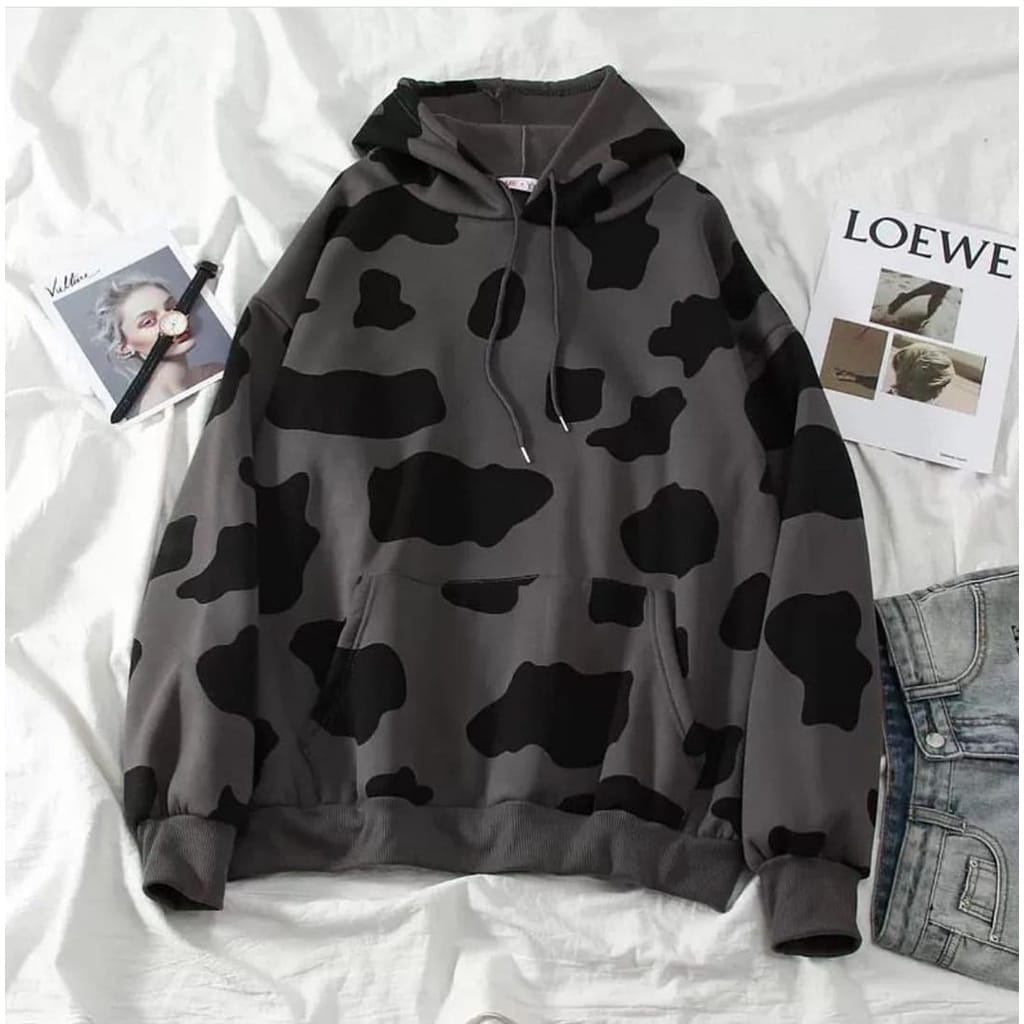 4539 Sweater Hoodie Oversize | Cow Full Print Hoodie Sapi Sweater Pria Wanita | Sweatshirt Pakaian Premium Bahan Fleece Tebal