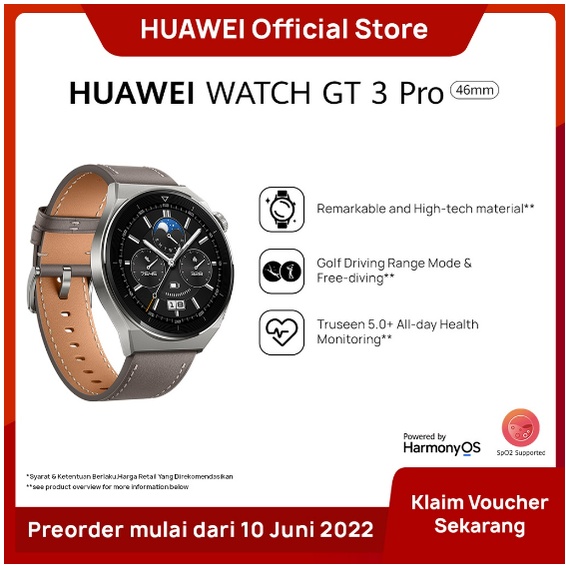 HUAWEI WACTH GT 3 PRO 46MM | BODY TITANIUM | TAHAN AIR LAUT | TERMURAH | BONUS FREELACE