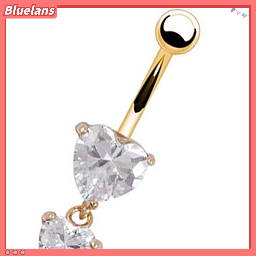 Bluelans Body Piercing Gold Navel Rings 3 Heart Crystal Clear Dangle Belly Button Rings