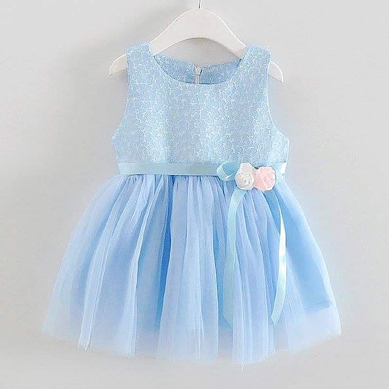 Dress Tutu Warna Biru Muda Gaun Balita Tanpa Lengan Baju PEsta Anak