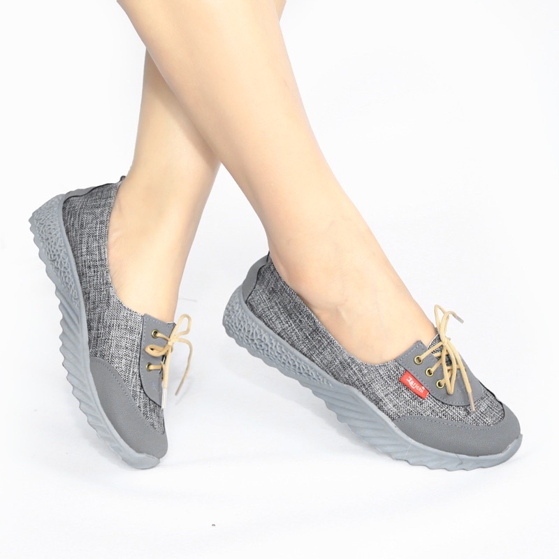 SEPATU WANITA FLATSHOES TALI MURAH CASUAL FLAT SHOES PEREMPUAN TERBARU KEKINIAN CEWEK SGP-013-Abu