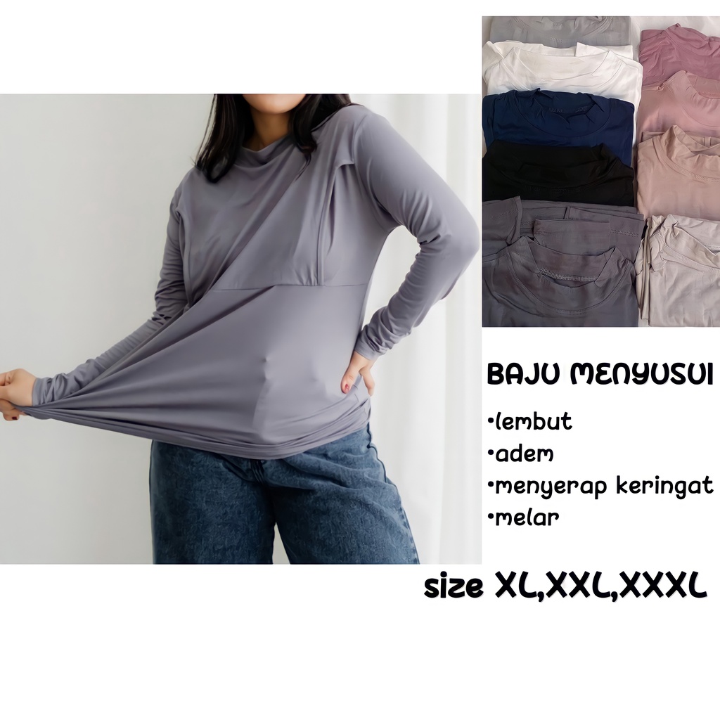 Baju Manset Menyusui Bunsui Friendly Polos Lengan Panjang Bahan Spandek Rayon Premium