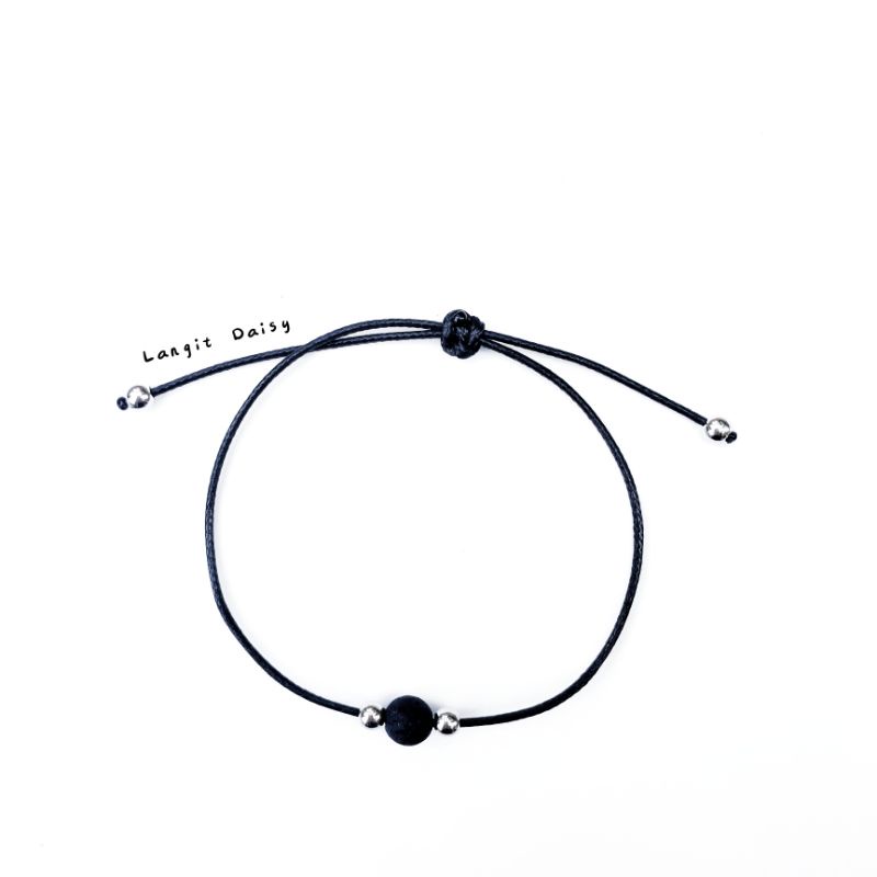 Gelang Batu Lava Tali Hitam Simple Tipis Minimalis | Waterproof Anti air | Adjustable | Gelang Beads Super simpel  Tipis Minimalist Couple Pasangan Sahabat | Cowok Cewek | Hitam Tipis | Minimalis Vintage Etnik Modern | Murah Unik