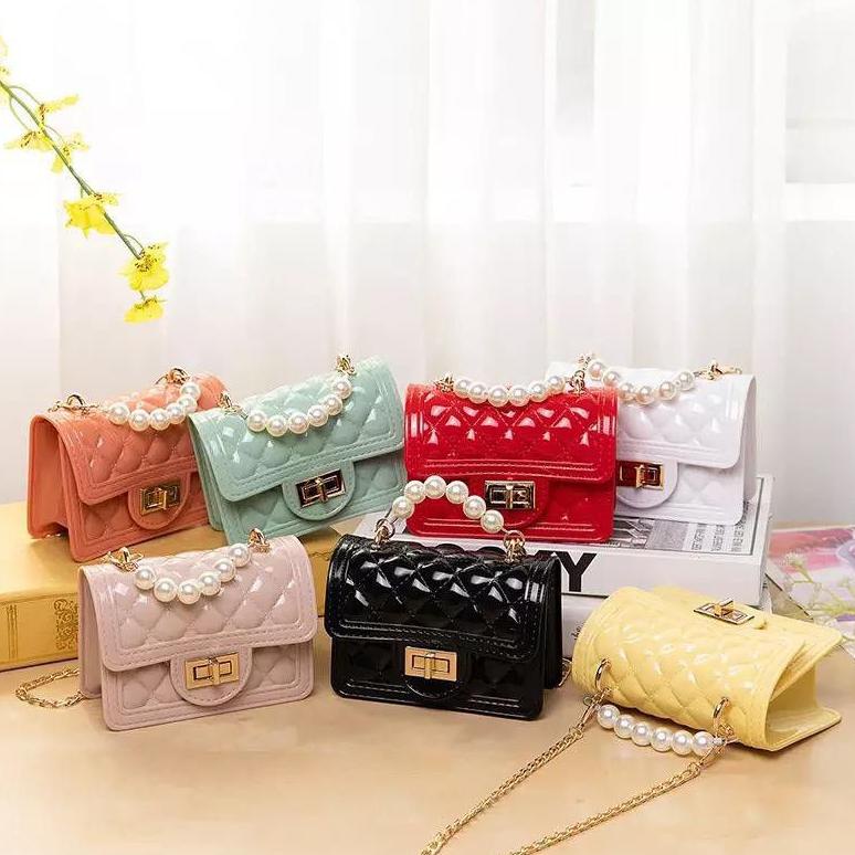 Tas Slempang Anak Tas Mini Mutiara Gagang Mutiara Tas Jelly Mini Anak Perempuan Sling Bag Anak Tas S