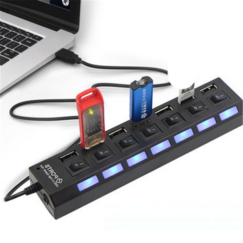 USB HUB 2.0 7 PORT SAKLAR ON OFF SWITCH LED HIGH SPEED SUPPORT 500GB