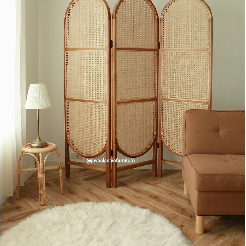 SKETSEL PARTISI PENYEKAT RUANGAN ROTAN PINTU 3 LIPAT VINTAGE ANTIK UNIK BAHAN KAYU JATI KUALITAS EKSPORT FINISHING NATURAL FURNITURE JEPARA-5