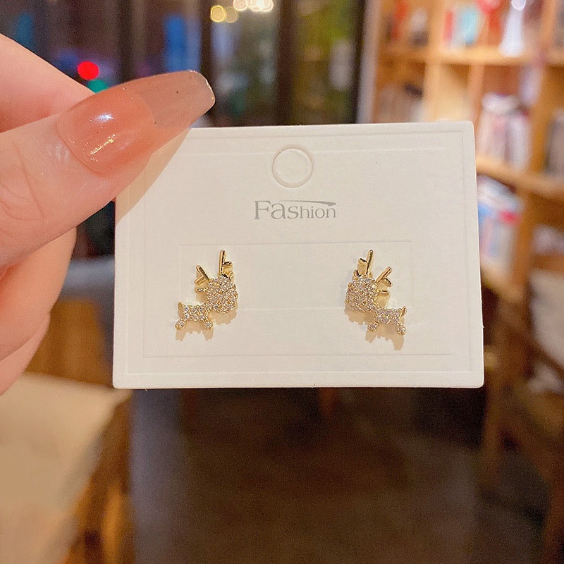 Anting Tusuk Sterling silver 925 Desain Rusa Hias Zircon Untuk Wanita