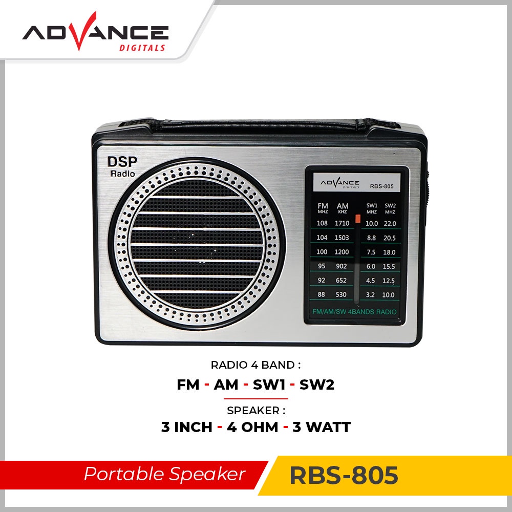 Radio ADVANCE RBS-805 FM / AM / SW1 / SW2 4 Band Speaker Radio - Baterai atau listrik