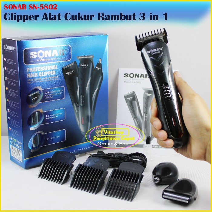 Sonar SN-5802 Alat Cukur Rambut / Clipper Trimmer Grooming Alat Potong Rambut 3 IN 1