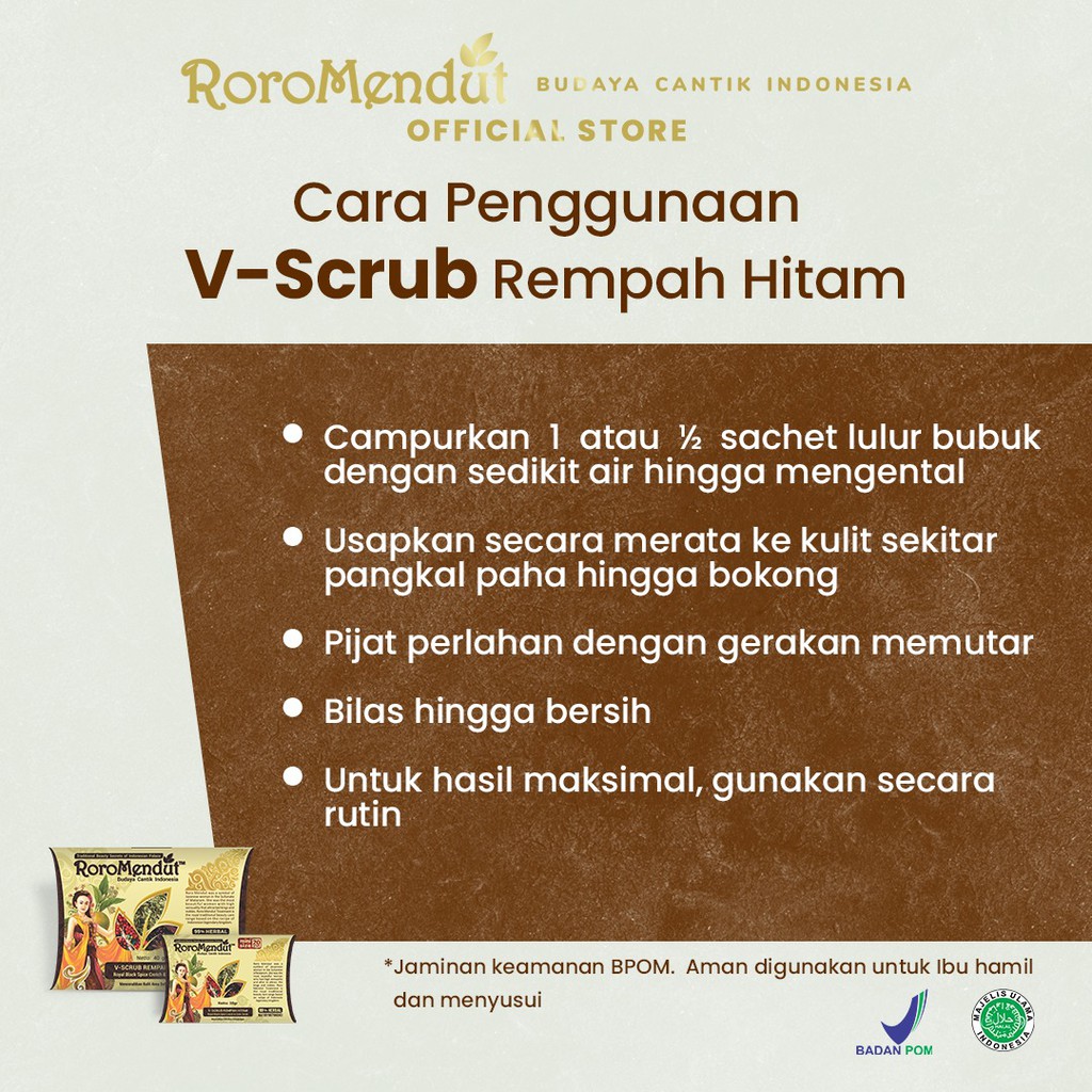 Roro Mendut V-Scrub Lulur Pemutih Bokong Dan Selangkangan Mini Size 20gr Pencerah Pantat Bpom Ampuh