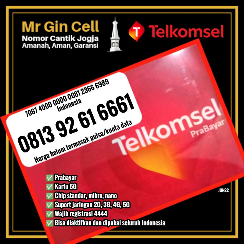 Kartu perdana nomor cantik Telkomsel simpati 4G 5G 61 6661