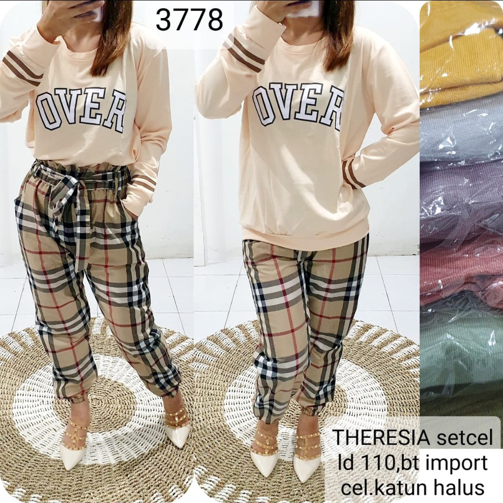 Setcel  Theresia Jumbo Babyterry Halus LD 110 Motif Celana Kotak