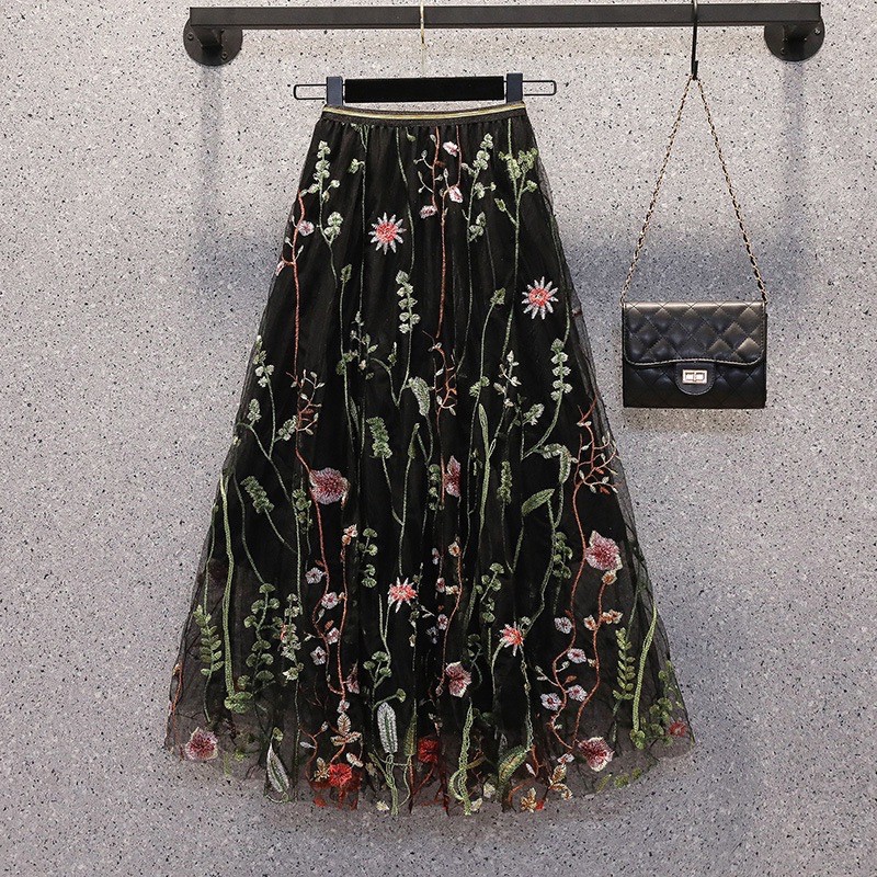 Flower Embroidery Tutu Skirt Import Premium ( Rok Tutu