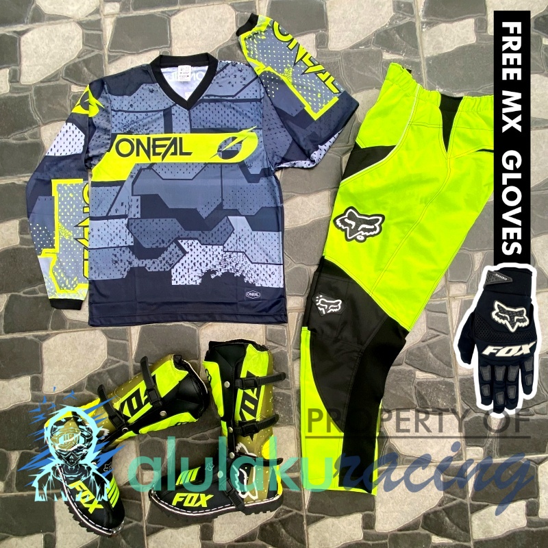 Jersey, Celana, Sarung Tangan &amp; Sepatu Fullprint with Protectors Fullset MX Trail Motocross - Paket Bundling ONCTFG110404-F41
