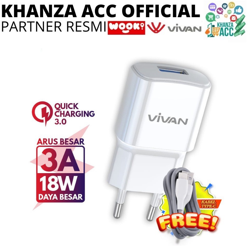 KHANZAACC VIVAN Power Oval 3.0 II Charger Original 18W with a Quick Charging Cable Garansi Resmi