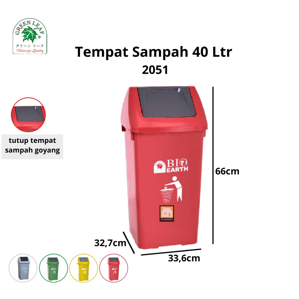 Tempat Sampah BIO Dustbin 40 Liter 2051 Green Leaf